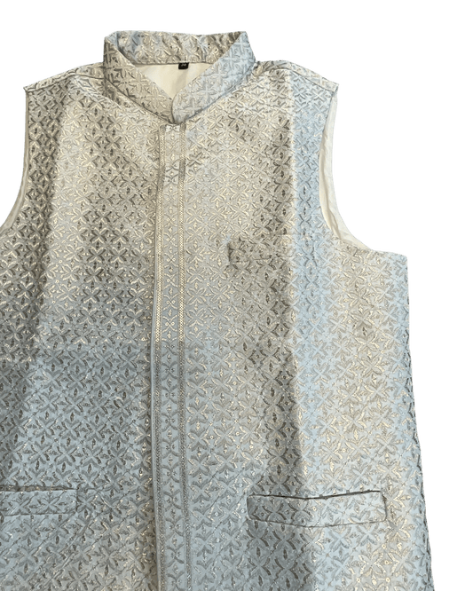 Silver / Pastel - Grey - All Over Embroidered - Mens Indian Waistcoat - UK Stock - 24 hr Dispatch - KCS4835 06KA26 - Prachy Creations