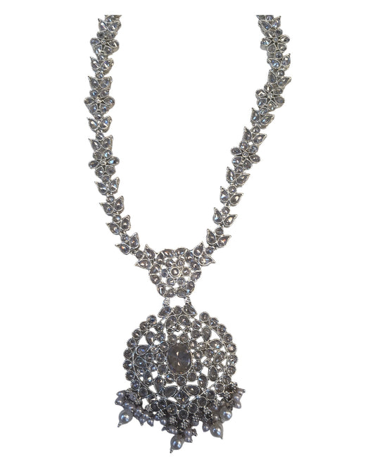 Silver & Pearls - Silver Finish Long Necklace set - Bollywood - Weddings - KAJ1047 11KA24 - Prachy Creations