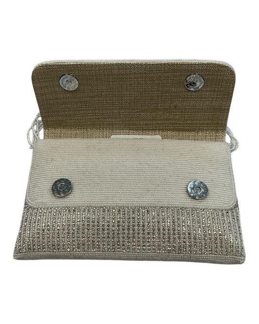 Silver / White - Rich Hand Embroidered Clutch Bag / Handbag -Bollywood / Weddings - AKB278 11KJ25 - Prachy Creations