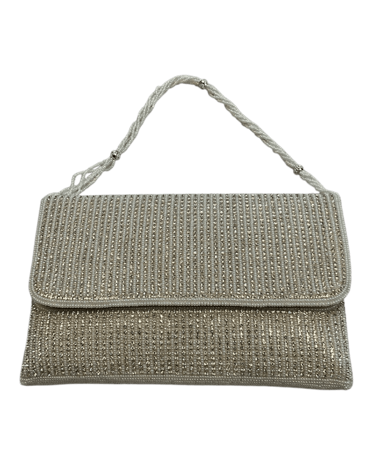 Silver / White - Rich Hand Embroidered Clutch Bag / Handbag -Bollywood / Weddings - AKB278 11KJ25 - Prachy Creations