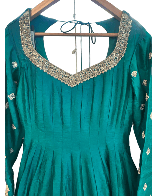 Size 10 (36") - Jade Green - Designer - Ladies Long Top / Dress Anarkali Trousers Suit - VMK Swastik 04RA26 - Prachy Creations