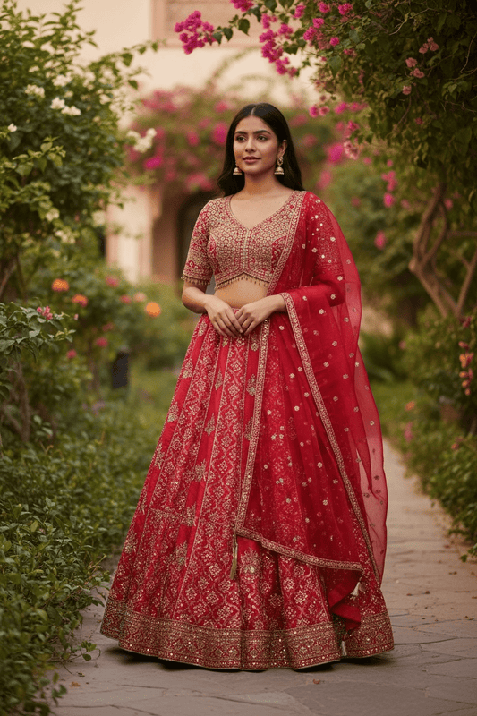 Size 12 / 38" Bust - Fuchsia Magenta Pink - Ready Made Short Top Lehenga Set - UK Stock - 24h Dispatch - SC1655 09HP25 - Prachy Creations