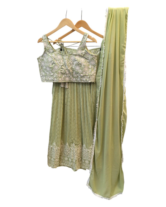 Size 12 / 38" Bust - Mint / Light Green - Ready Made Lehenga Set - UK Stock - 24h Dispatch - KTC250117 TK 0125 - Prachy Creations
