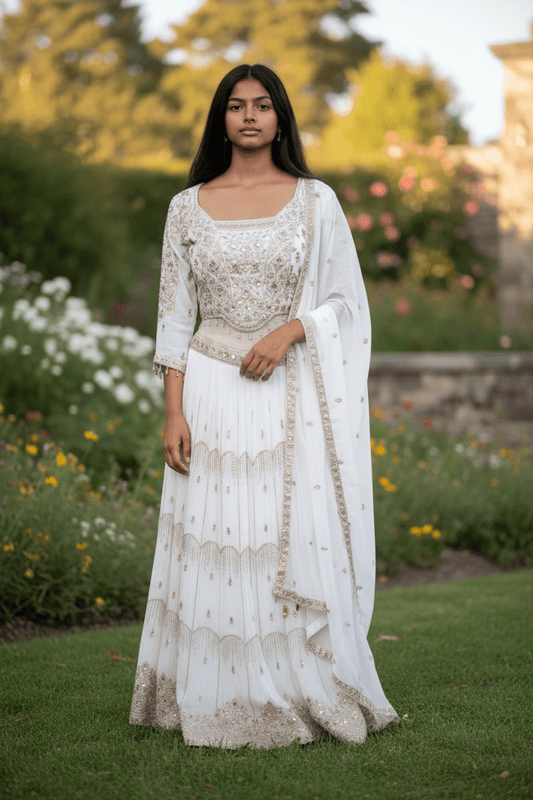 Size 12 / 38" Bust - Off White - Ready Made Lehenga Set - UK Stock - 24h Dispatch - KTC2501 59 TP 0125 - Prachy Creations