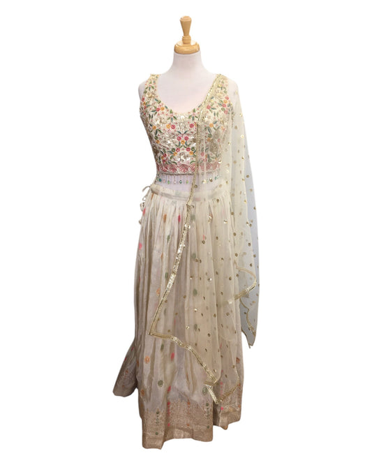 Size 12 / 38" Bust - Silky Cream - Ready Made Lehenga Set - UK Stock - 24h Dispatch - KTC241102 ? 1124 - Prachy Creations