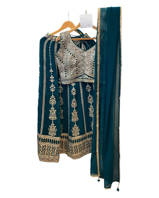 Size 12 / 38" Bust - Teal / Tuquoise - Ready Made Lehenga Set - UK Stock - 24h Dispatch - KTC250652 VA - Prachy Creations