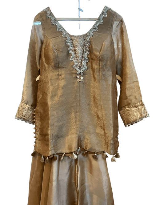 Size 12 (38") - Golden / Mustard Yellow - Designer Ladies Medium Top Palazzo Trousers Suit - VMK URSHITA RY - Prachy Creations