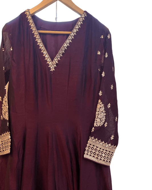 Size 12 (38") - Wine - Designer - Ladies Long Top / Dress Anarkali Trousers Suit - VMK Afsana 04RA26 - Prachy Creations