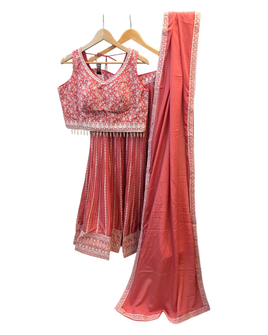 Size 14 / 40" Bust - Coral Pink Ready Made Lehenga Set - UK Stock - 24h Dispatch - KTC250165 TY 0125 - Prachy Creations