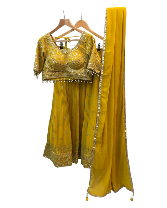 Size 14 / 40" Bust - Haldi Yellow - Ready Made Lehenga Set - UK Stock - 24h Dispatch - KTC250201 JY 0225 - Prachy Creations