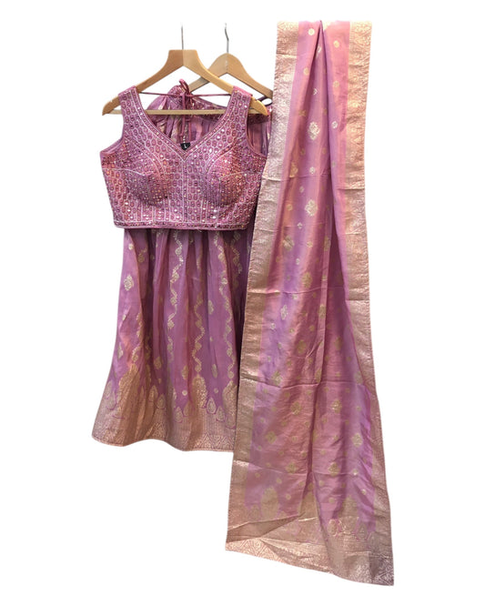 Size 14 / 40" Bust - Pink Ready Made Lehenga Set - UK Stock - 24h Dispatch - KTC250160 JK 0125 - Prachy Creations