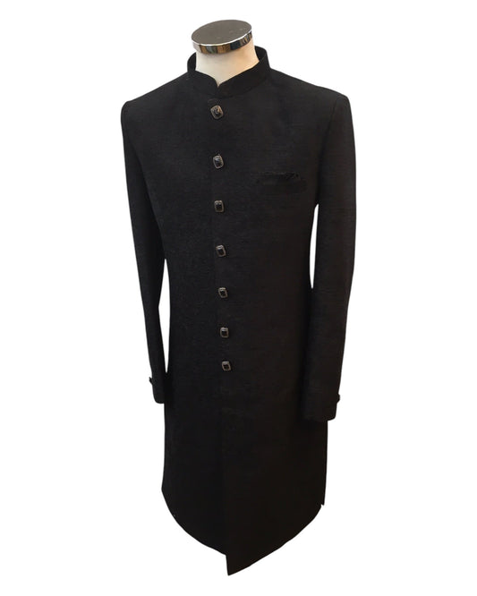 Size 38, 40, 42 - Black - Classic Suede Sherwani with Buttons - BS787 01RV25 - Prachy Creations