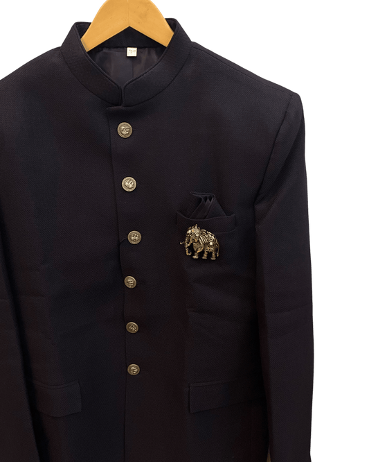 Size 38" Chest - Black - PREMIUM Slim Fit Mens Jute BandhGala / Prince / Chinese Collar Jacket - Fantastic Fit - CS2603 TH - Prachy Creations