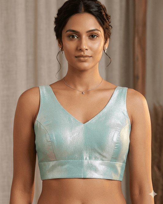 Size 38" / UK 12 - Mint Green - Silky Saree blouse with cups, Sleeveless - UK Stock - Quick Delivery - RNK - R722A-KY - Prachy Creations