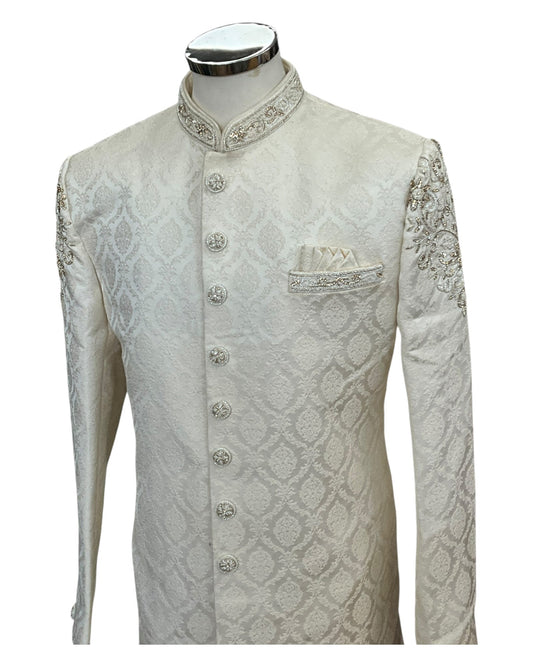 Size 40" - Cream - Rich Banarasi Stone Work Sherwani with Shoulder Emroidery - BS997 08KYY25 - Prachy Creations