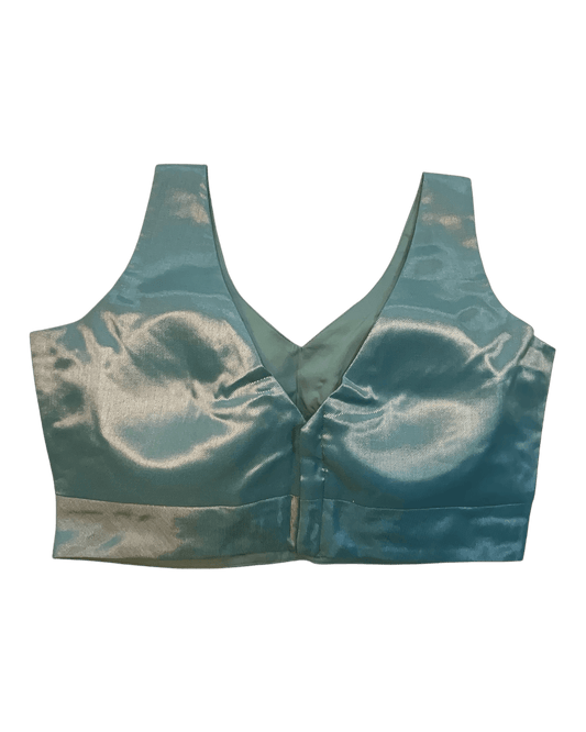 Size 40" / UK 14 - Turquoise Blue - Silky Saree blouse with cups, Sleeveless - UK Stock - Quick Delivery - RNK - R722A-KY - Prachy Creations
