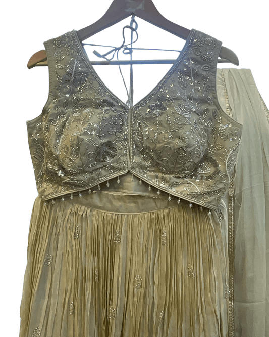 Size UK 12 (38" Bust) Sleeveless - Light Gold - Silky Lehenga Set - Mehndi / Sangeet / Bridesmaids / Weddings / Garba - UK Stock - 24h Dispatch - KM- Balsa 07TR26 - Prachy Creations