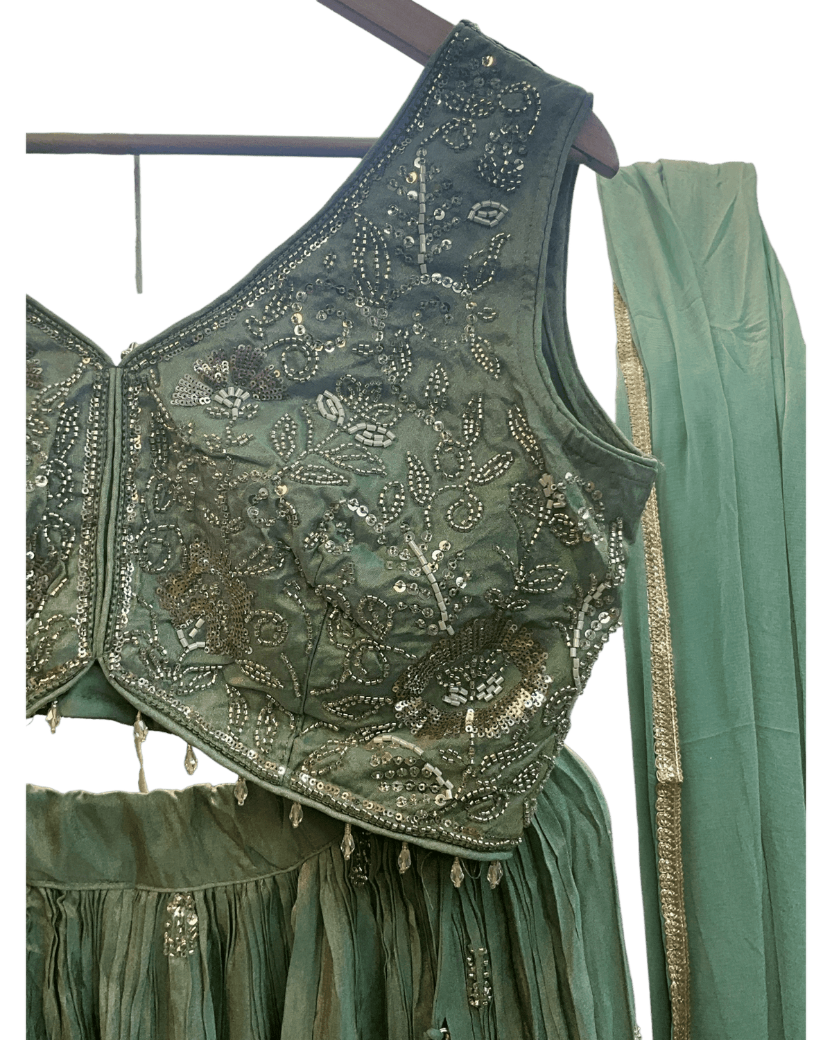 Size UK 14 (40" Bust) Sleeveless - Pastel Sea Green - Silky Lehenga Set - Mehndi / Sangeet / Bridesmaids / Weddings / Garba - UK Stock - 24h Dispatch - KM- Balsa 07TR26 - Prachy Creations