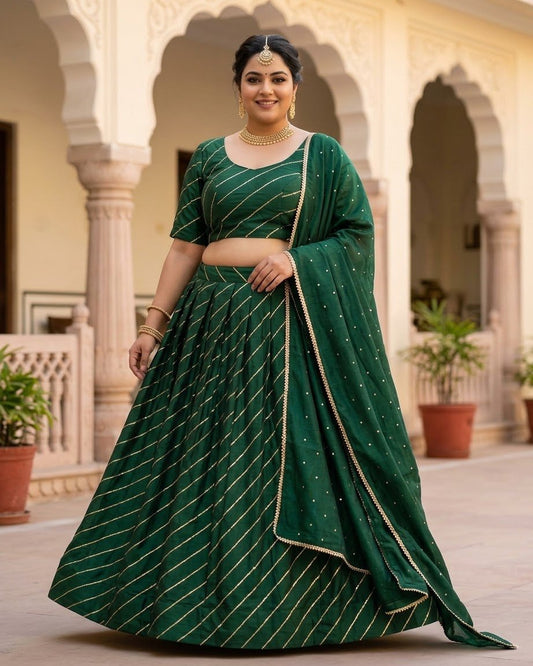 Size UK 16 (42" Bust) Dark Green - Dupion Silk Lehenga Set - Garba / Dandia , Mehndi / Sangeet / Weddings - Adjustable to Size 18 - UK Stock - 24h Dispatch - AF2506 09TY25 - Prachy Creations