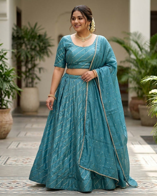 Size UK 16 (42" Bust) Pastel Sky Blue - Dupion Silk Lehenga Set - Garba / Dandia , Mehndi / Sangeet / Weddings - Adjustable to Size 18 - UK Stock - 24h Dispatch - AF2506 09TY25 - Prachy Creations