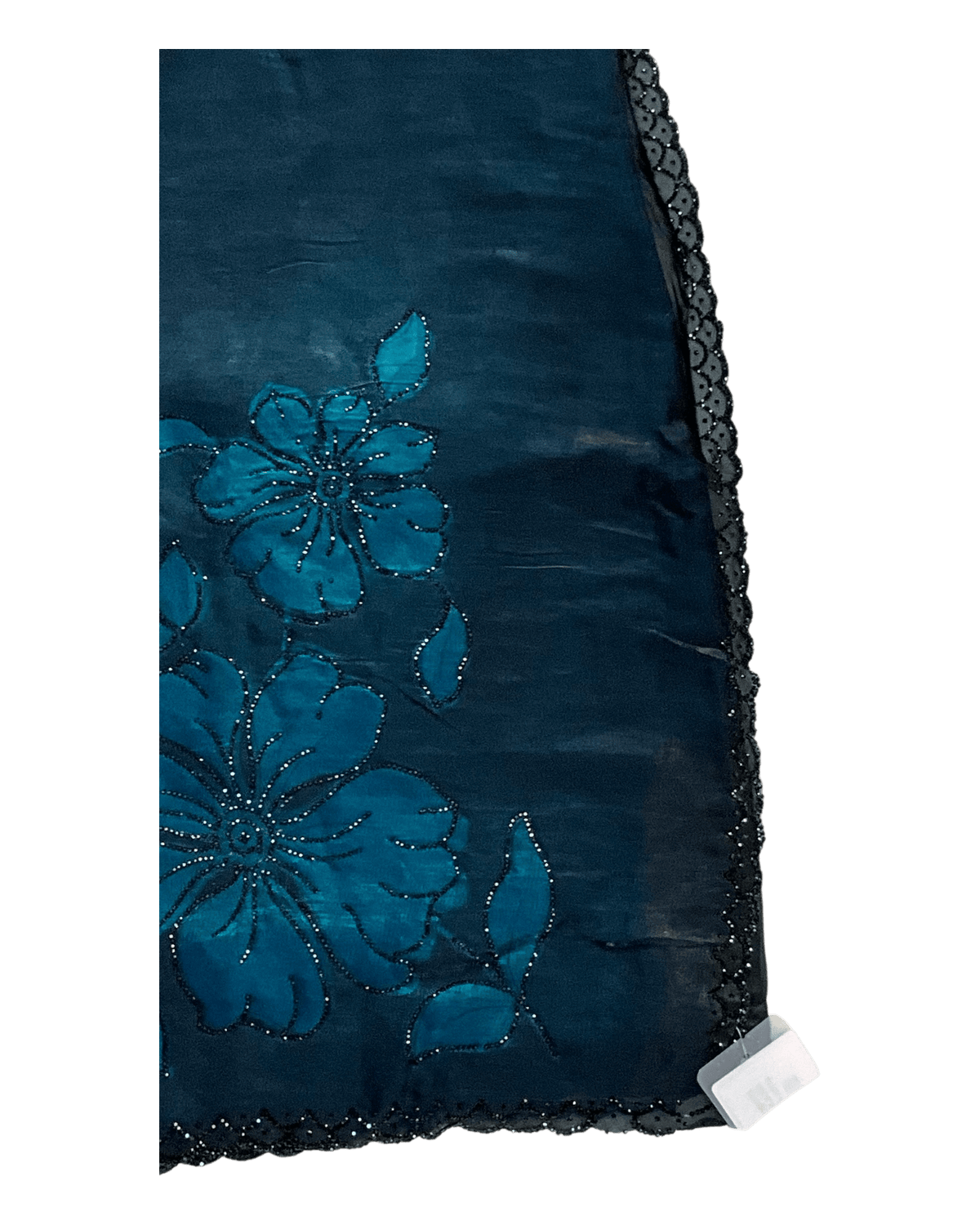 Teal / Black Floral - Classic Satin Crepe Saree with Stone Work and Blouse Piece - UK stock - 24hr Dispatch - RS2537 TV - Prachy Creations