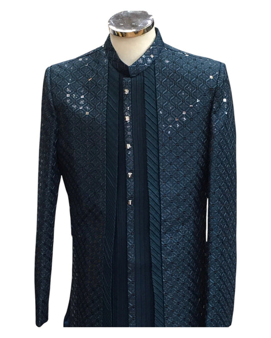 Teal Blue / Green - Stunning Double Layered Mens Sherwani - SHU2504 PC 0325 - Prachy Creations