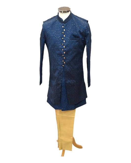 Teal Blue - Mens Soft Sherwani with Long Waistcoat - UK Stock - 24h Dispatch - UNO JV 0923 - Prachy Creations