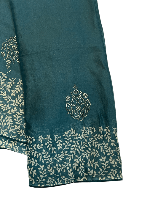 Teal - Chiffon Printed Saree with Blouse Piece - UK stock - 24hr Dispatch - LTF108 07KT26 - Prachy Creations