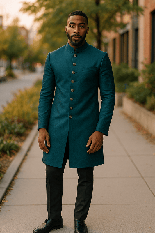 Teal - Classic Banarasi Handloom Brocade Sherwani with quality Buttons - BS788 08JC25 - Prachy Creations
