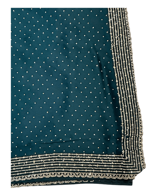 Teal - Classic Satin Crepe Saree with Stone Work and Blouse Piece - UK stock - 24hr Dispatch - RS2531 VY - Prachy Creations