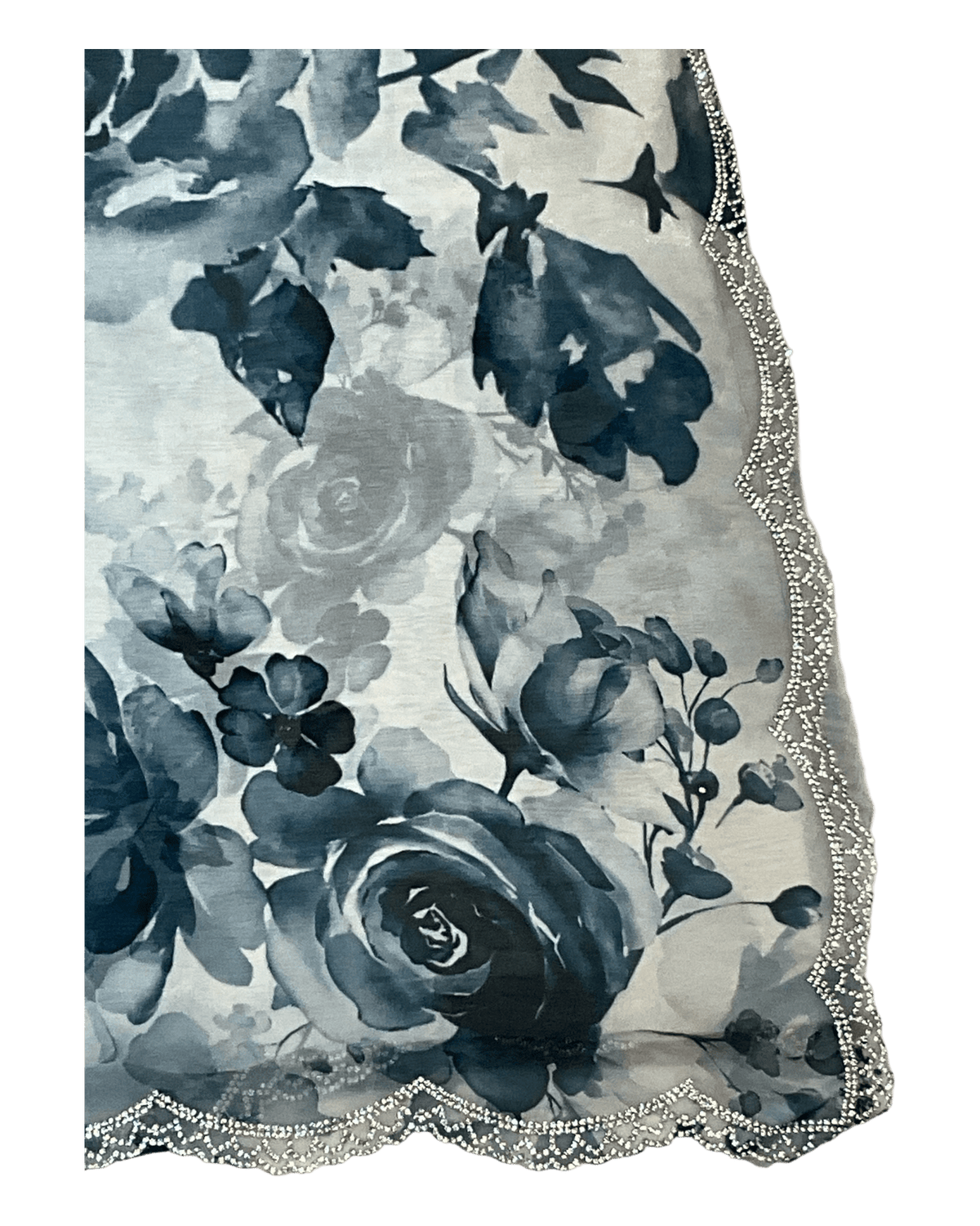 Teal Floral - Classic Satin Crepe Saree with Stone Work and Blouse Piece - UK stock - 24hr Dispatch - RS2536 VR - Prachy Creations