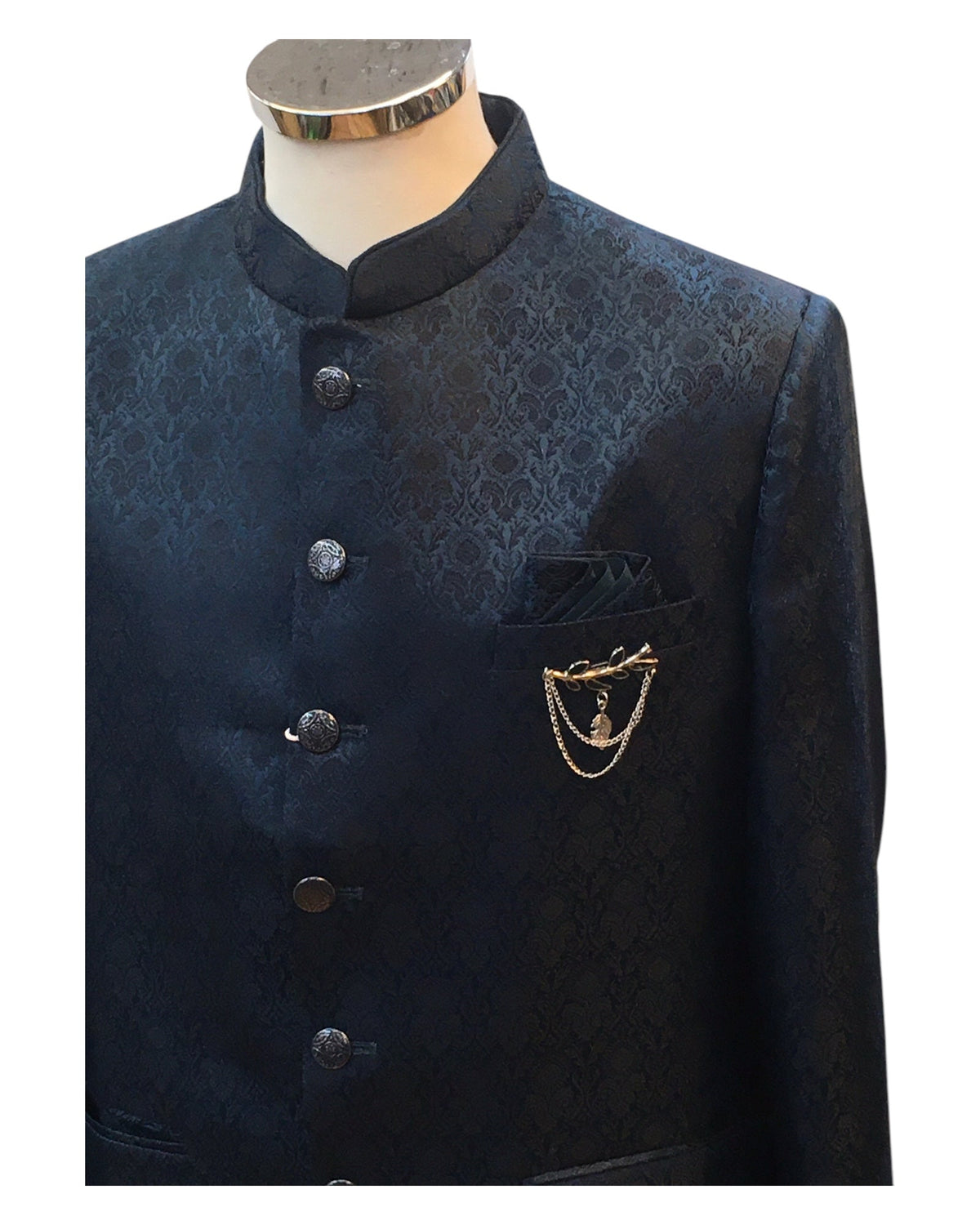 Teal / Rama - PREMIUM Slim Fit Mens Self Brocade BandhGala / Prince / Chinese Collar Jacket - Fantastic Fit - CS2501 01TA25 - Prachy Creations