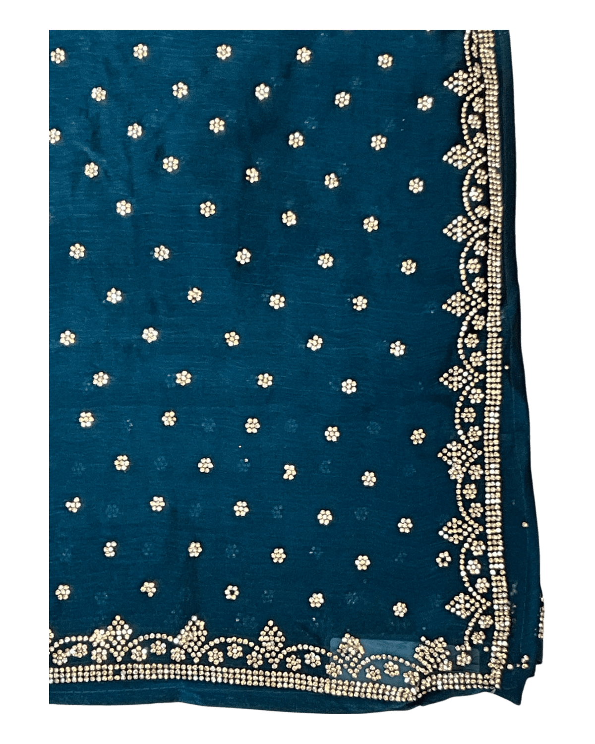 Teal - Rich Saree with Stone Work Border and Blouse Piece - UK stock - 24hr Dispatch - RS2501 TH - Prachy Creations