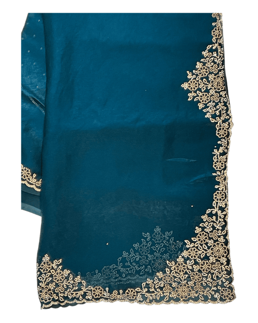 Teal - Rich Saree with Stone Work Border and Blouse Piece - UK stock - 24hr Dispatch - RS2511 TA - Prachy Creations