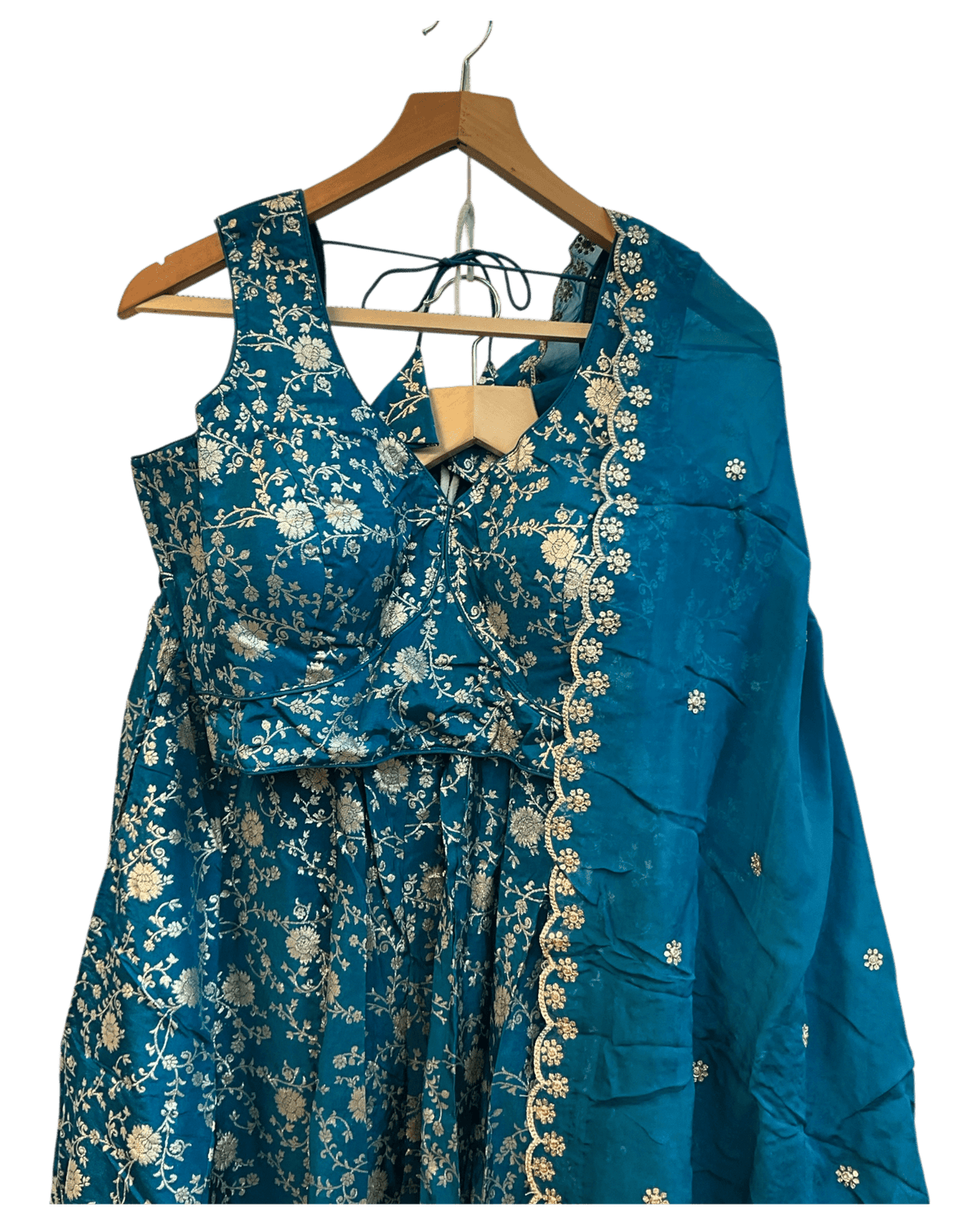 Turquoise Blue - Banarasi Brocade Silky Lehenga Set - Mehndi / Sangeet / Bridesmaids / Weddings / Garba - Size UK 12 (38" Bust) Adjustable to Size 14 - UK Stock - 24h Dispatch - AF2601 02VP26 - Prachy Creations