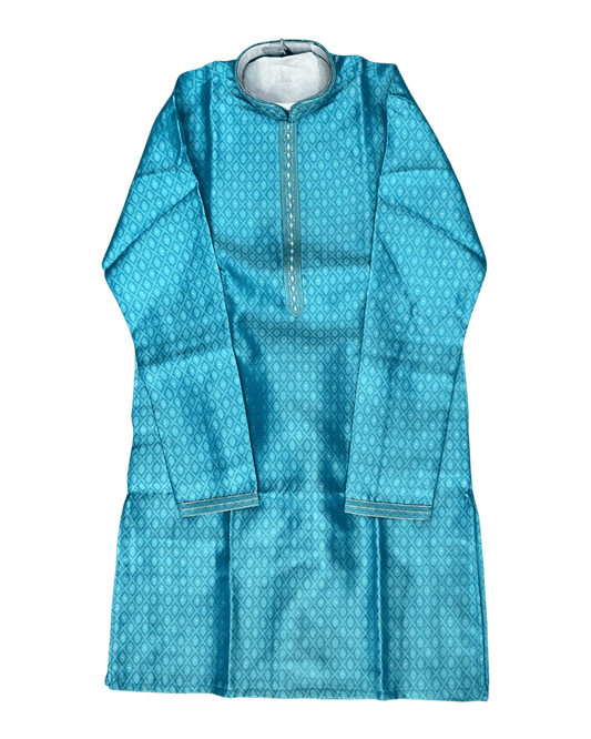 Turquoise Blue - Banarasi Handloom Brocade Mens Indian Kurta set with Trousers - UK Stock - Weddings / Walimas , Sangeet, Diwali, Eid, Mehndi / Henna - VEE2674 VR - Prachy Creations