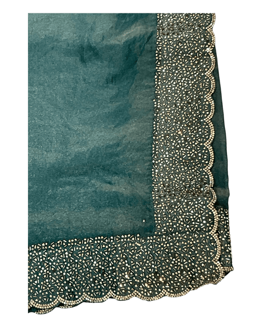 Turquoise Blue - Classic Saree with Stone Work Border and Blouse Piece - UK stock - 24hr Dispatch - RS2538 VP - Prachy Creations