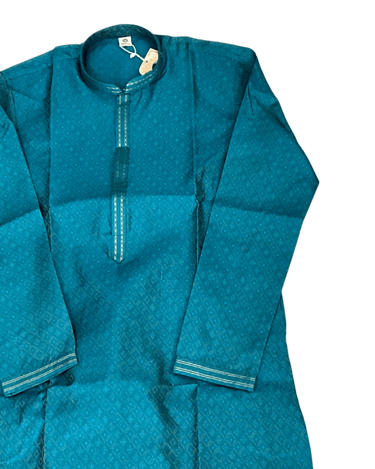 Turquoise Blue - Handloom Woven Mens Indian Kurta set with Trousers - UK Stock - Weddings / Walimas , Sangeet, Diwali, Eid, Mehndi / Henna - EM11093 05KP26 - Prachy Creations