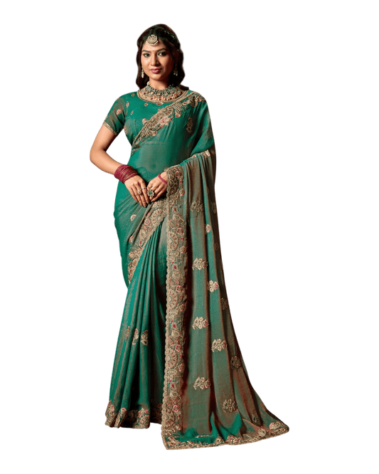 Turquoise - Fancy Party Saree with Blouse Piece - UK stock - 24hr Dispatch - LTF902 07VV26 - Prachy Creations