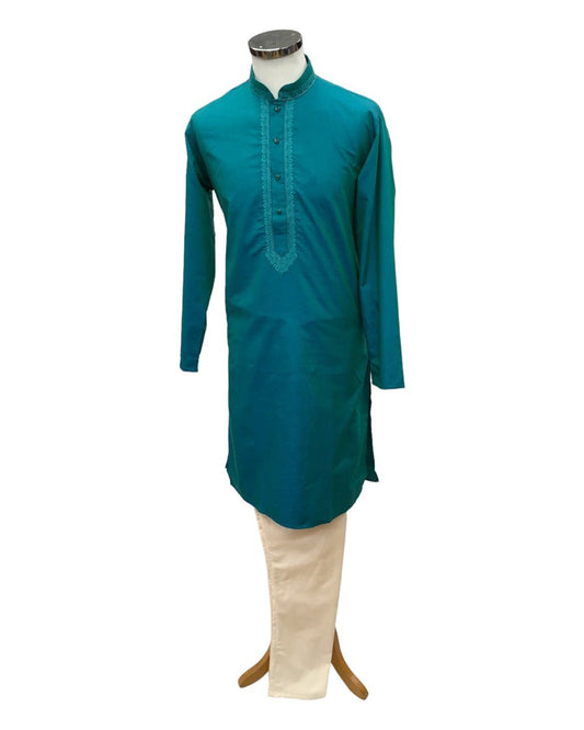 Turquoise Green - Cotton Silky Mens Kurta Set - Sangeet Mehendi Haldi - KCS1150 KK 0923 - Prachy Creations
