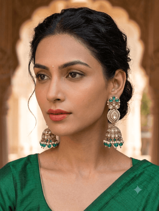 Turquoise & Pearl Tiered Jhumka Earrings - Bollywood - Weddings - 6JE135 09A26 - Prachy Creations