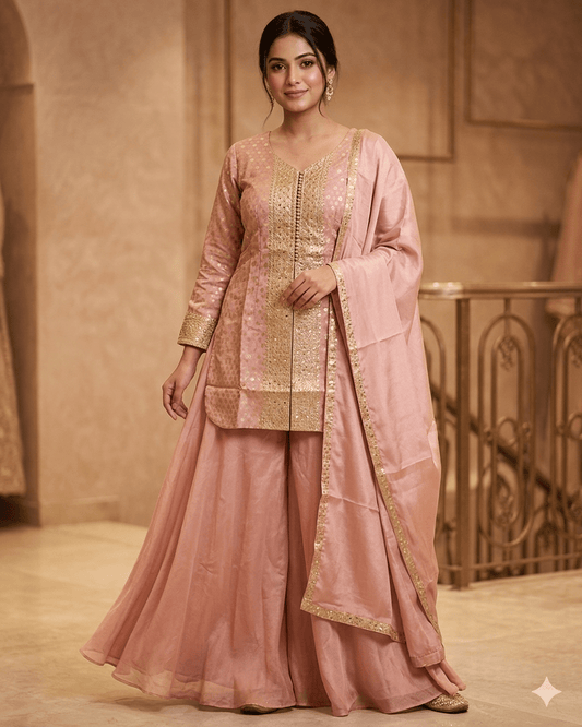 UK 12 / 38" - Baby Pink - Ladies Sharara / Palazzo Trousers Suit - UK Stock - Sangeet / Henna / Weddings - OC21195 VA - Prachy Creations