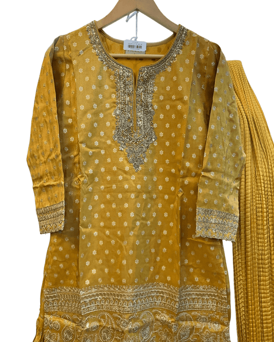 UK 12 / 38" - Haldi Yellow - Ladies Sharara / Palazzo Trousers Suit - UK Stock - Sangeet / Henna / Weddings - HEL6511 JP - Prachy Creations