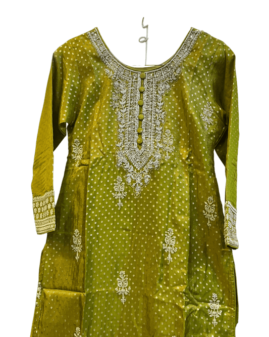 UK 12 / 38" - Olive Green - Crepe Ladies Anarakali Suit - Sangeet / Henna / Temple - OC45076 TT - Prachy Creations