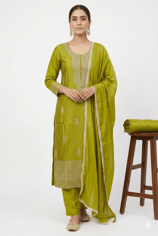 UK 12 / 38" - Olive Green - Crepe Ladies Anarakali Suit - Sangeet / Henna / Temple - OC45076 TT - Prachy Creations