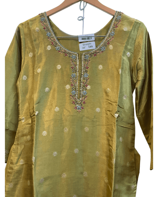 UK 12 / 38" - Olive Green - Silky Ladies Trousers Suit - Sangeet / Henna / Temple - OC34091 TC - Prachy Creations