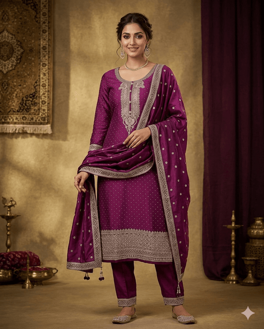 UK 12 / 38" - Wine - Silky Ladies Trousers Suit - Sangeet / Henna / Temple - OC578 VR - Prachy Creations