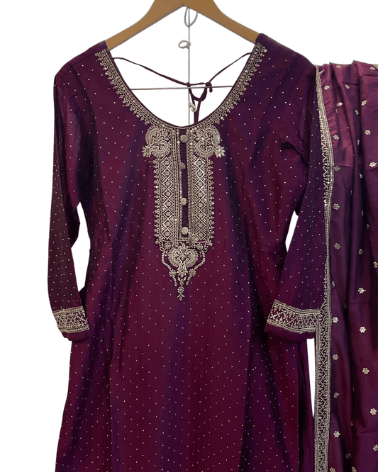 UK 12 / 38" - Wine - Silky Ladies Trousers Suit - Sangeet / Henna / Temple - OC578 VR - Prachy Creations