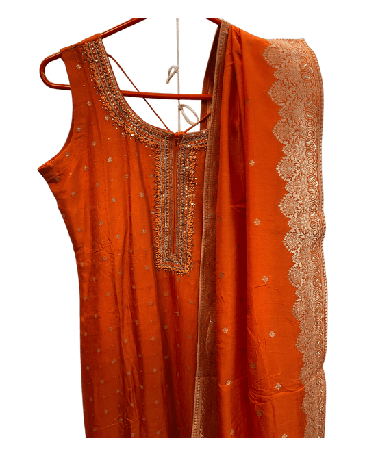 UK 16 / 42" - Orange - Silky Ladies Trousers Suit - Sangeet / Henna / Temple - OC42162 TV - Prachy Creations