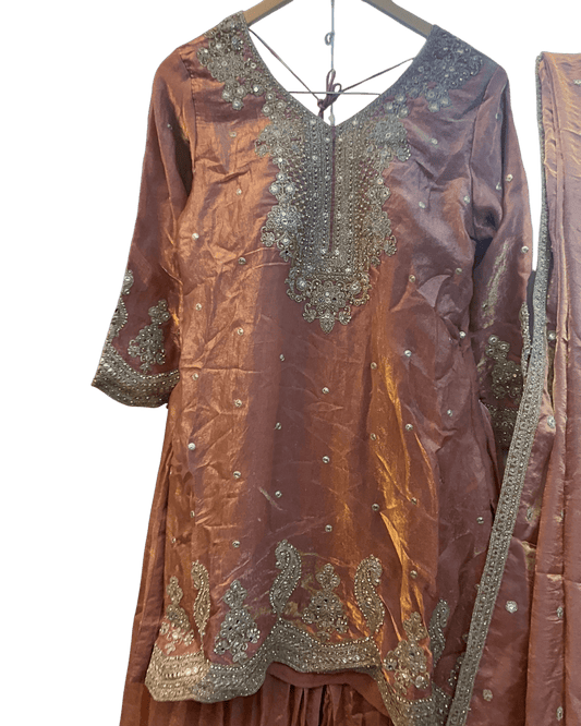 UK 20 / 48" - Rose Gold - Crepe Ladies Sharara / Palazzo Trousers Suit - Sangeet / Henna / Temple - OC83012 JA - Prachy Creations